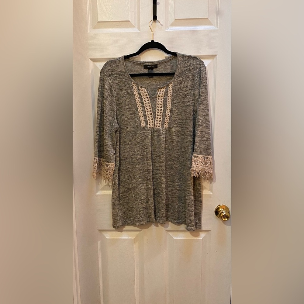 Gray Lace Trim Women's Top